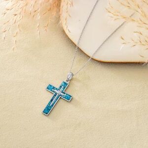 2"h x 1"w Women's Chic Boho Turquoise Cross Pendant Necklace